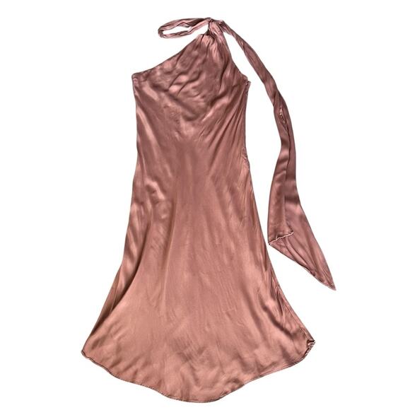 BHLDN Anthropologie Nicoletta One Shoulder Scarf Satin Midi Dress Cedar Brown XL - Picture 14 of 15